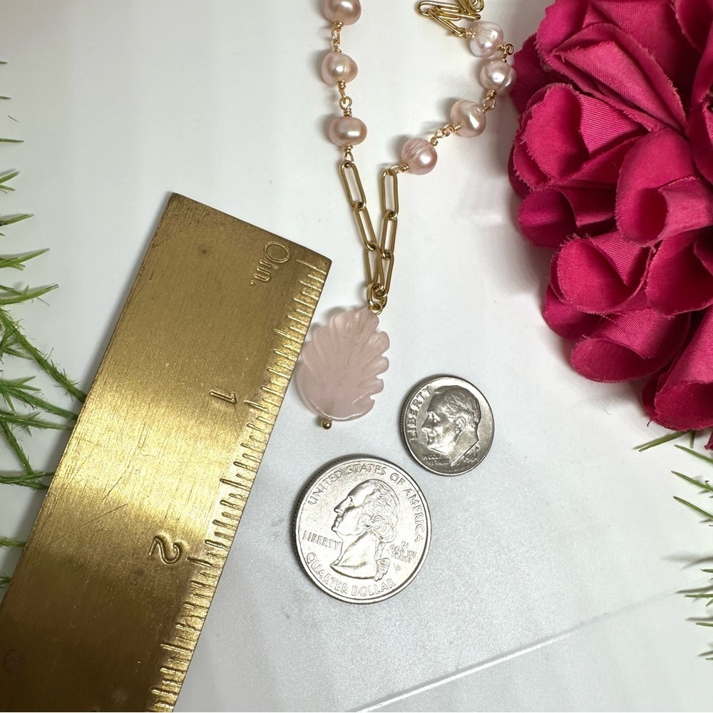 NEW⚜️Rose Quartz & Freshwater Pearl Hand Linked Necklace - Picture 9 of 9
